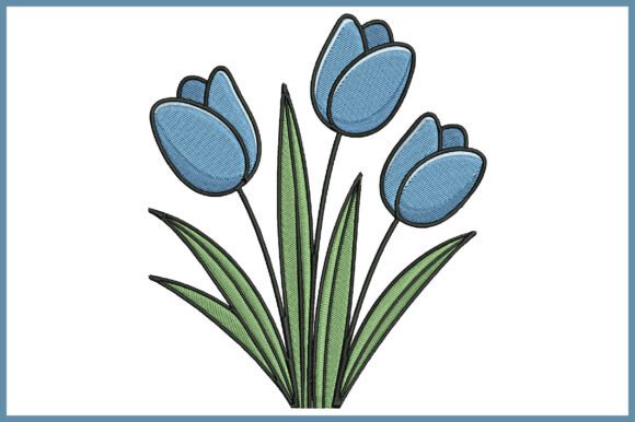 Blue Tulip Embroidery Design: Elegant Floral Stitching